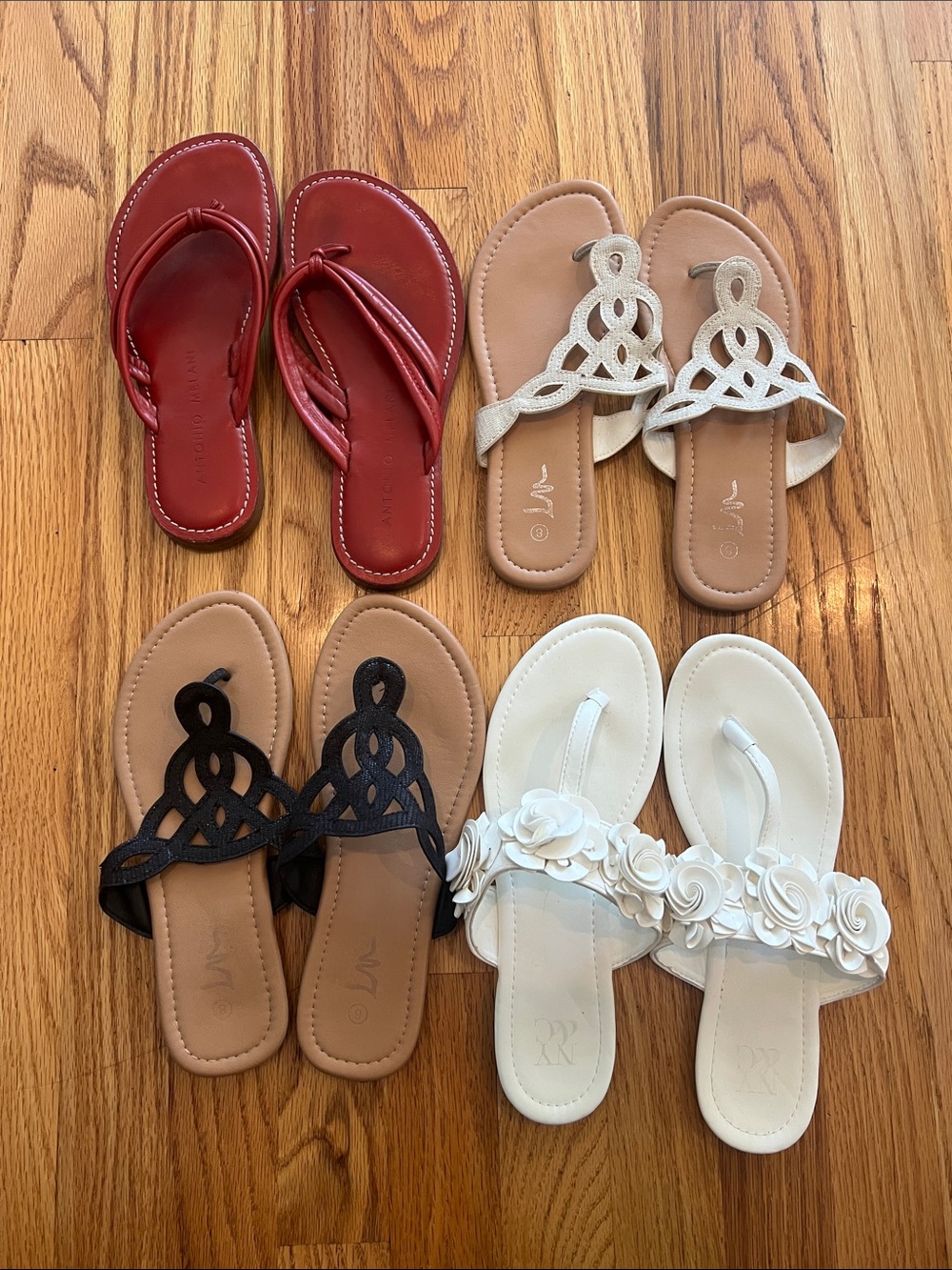 Mixed Color Women's Slide Sandal Set - Red, Tan, Black, White